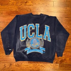 Vintage 1992 Paint Distressed UCLA Bruins Crewneck Sweatshirt Medium/Large Navy